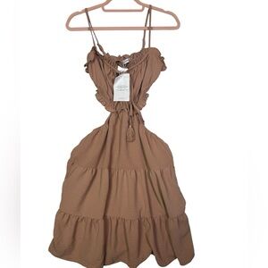 Wenrine Brown Tiered Cutout Midi Dress | Size‎ M | NWT